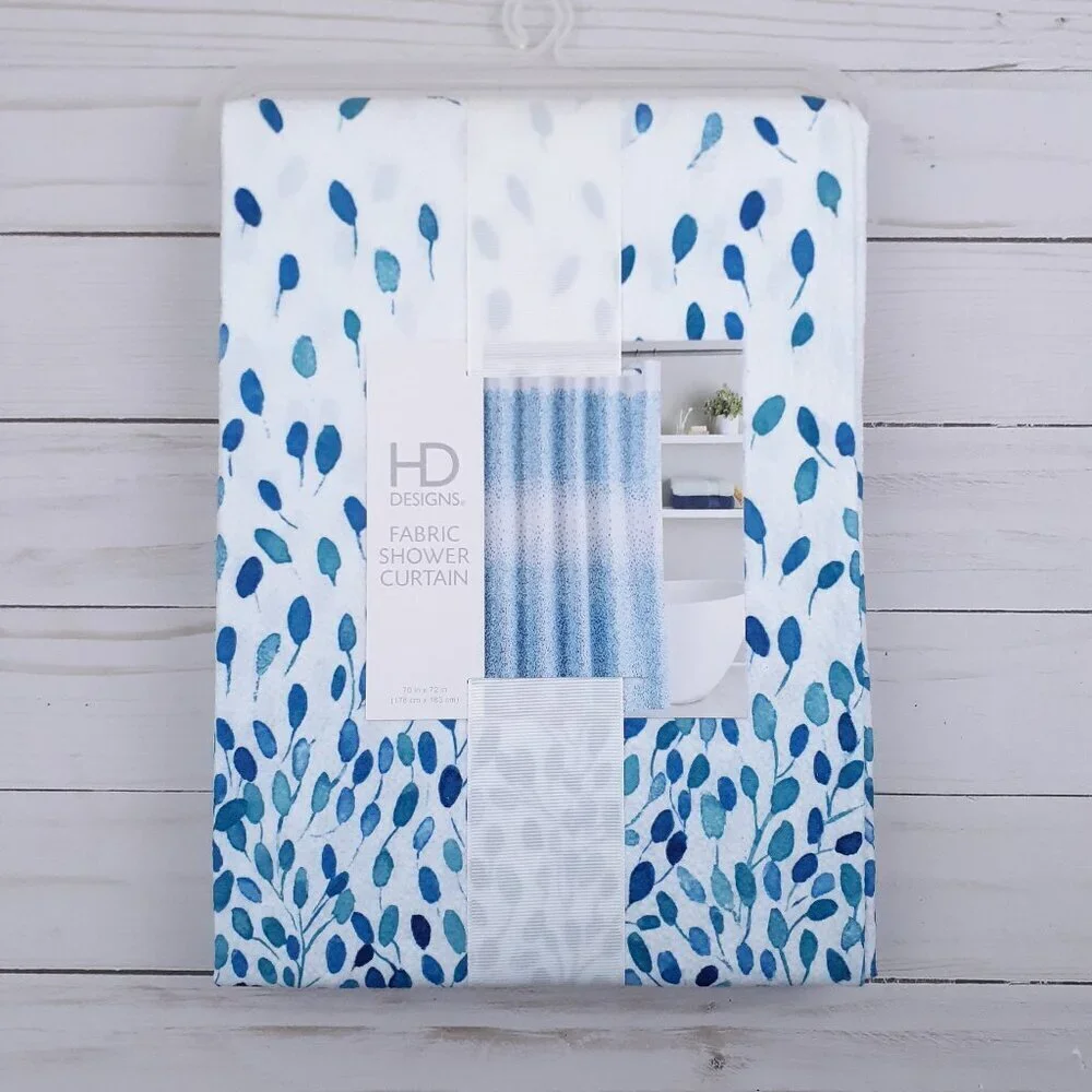 HD Designs Fabric Shower Curtain Prarie Indigo 70x72 Blue Leaf